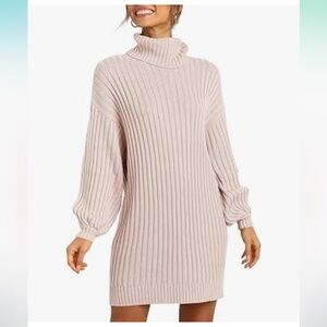 Turtleneck Long Lantern Sleeve Casual Loose Oversized Sweater Dress